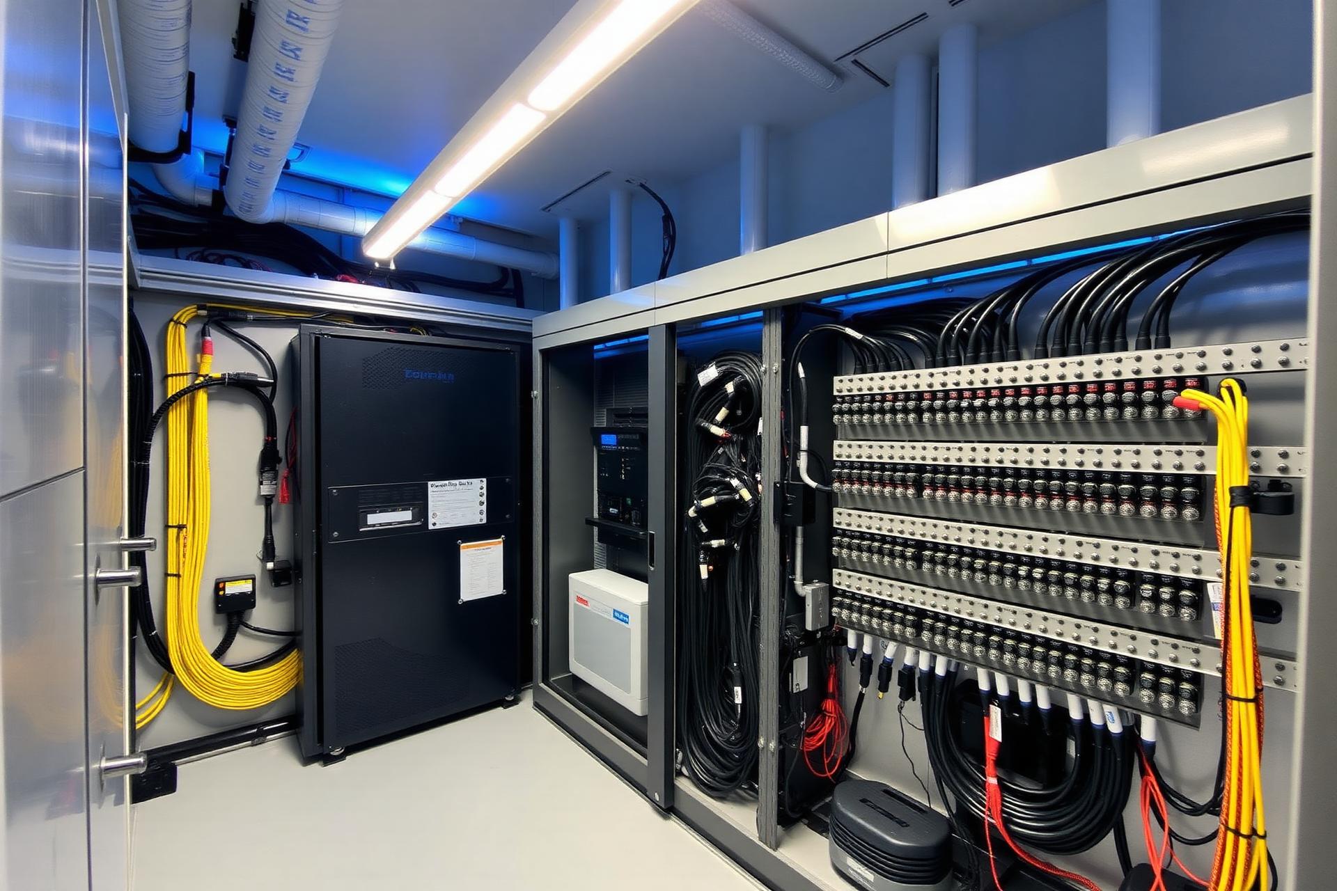 Painel elétrico industrial com cabeamento organizado